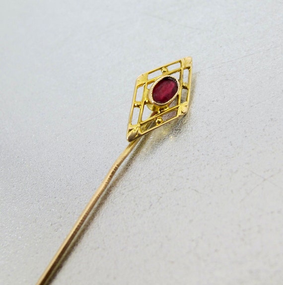 Antique 10K Red Paste Stick Pin. Art Nouveau Rose… - image 1