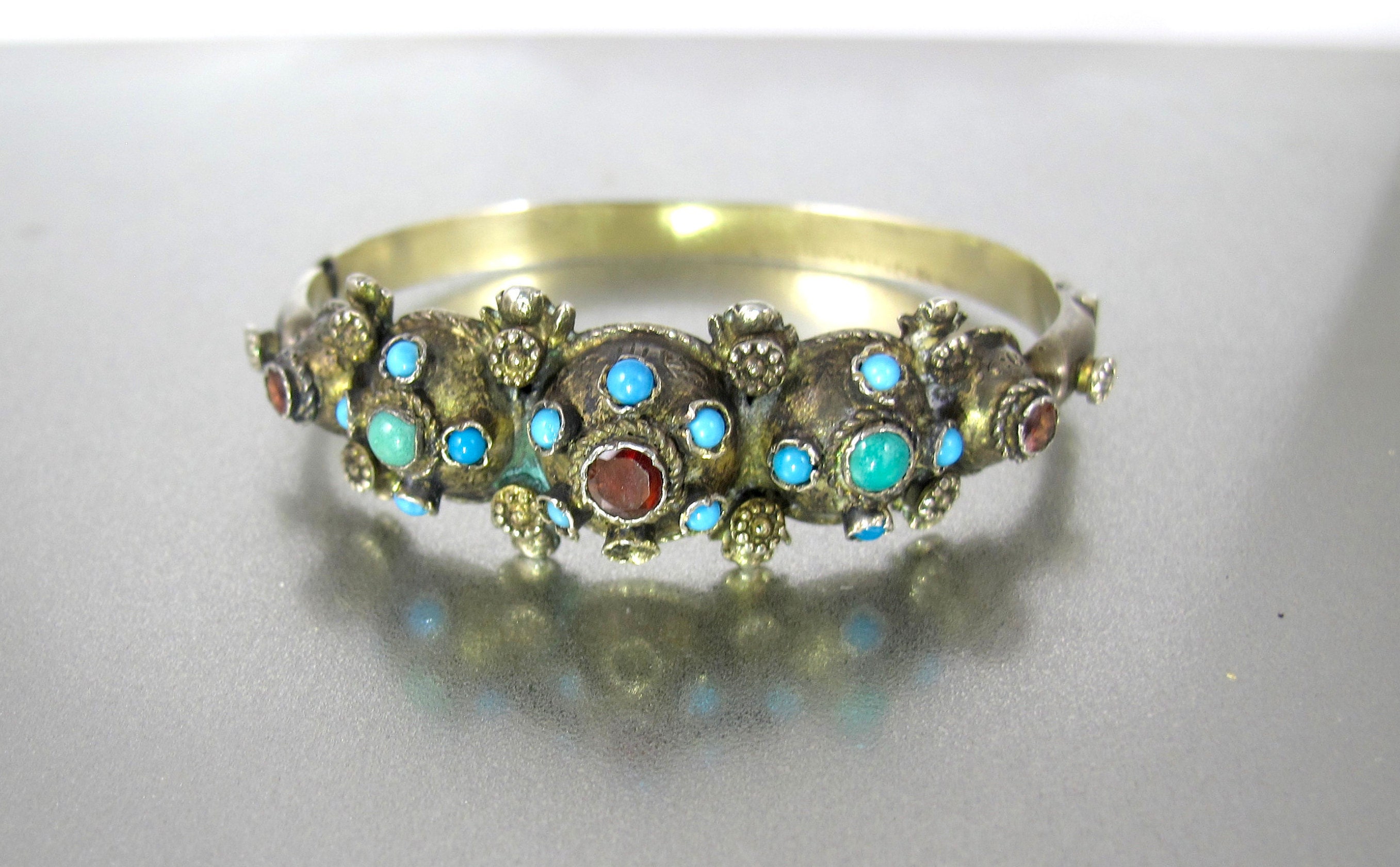 Silver Garnet Turquoise Bracelet. Austro Hungarian Persian | Etsy
