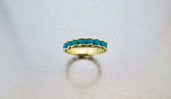 14K Turquoise Eternity Band Ring. Yellow Gold Nat… - image 8
