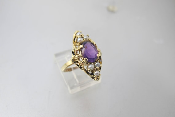 10K Amethyst Pearl Ring. Antique Yellow Gold Oval… - image 10