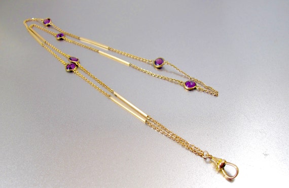 Antique Paste Muff Chain Necklace. Edwardian Purpl