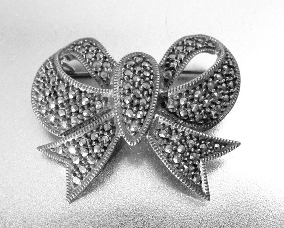 Judith Jack Marcasite Bow Brooch. Sterling Silver… - image 10