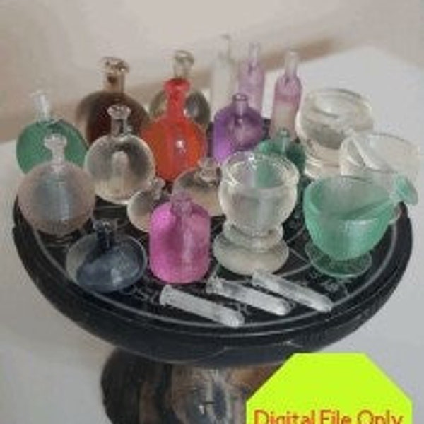 STL, OBJ, File ONLY  Dollhouse Miniature Potion Bottles, 1:12 scale, 3D Print, Witch, Apothecary, Spells, Printable