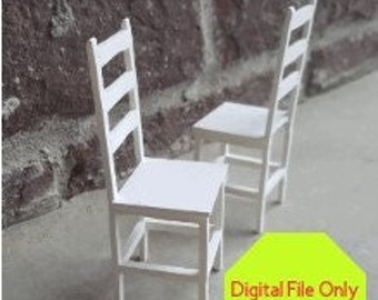 SVG, JPG, STL, OBj, File only  Dollhouse Miniature Farmhouse Chairs, Dining Room, Cutting Machine, 3D, Furniture, High Back, Rustic, Shabby