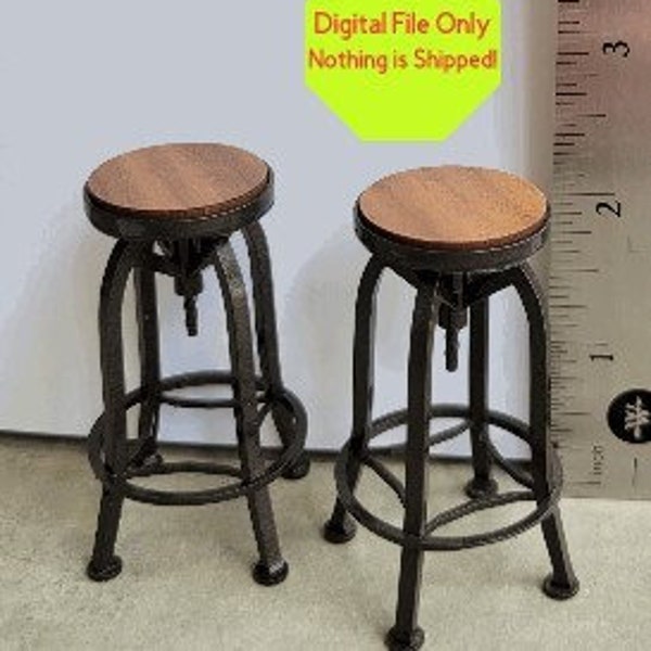 STL, OBJ, File ONLY  Dollhouse Miniature Bar Stool, 3D Printable, Furniture, 1:12, Rustic, Farmhouse, Modern, Industrial, Shabby, Tavern