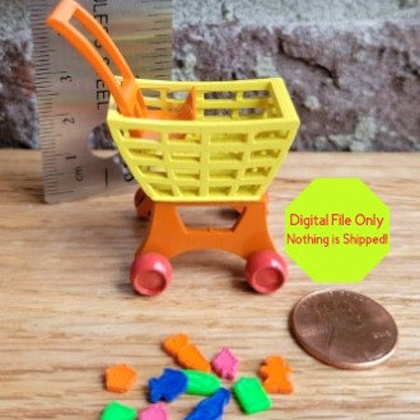 STL File ONLY  Dollhouse Miniature Cart, 3D Printer, 1:12, Store, Grocery, Food, Veggies, Fruit, Toy, Play room, Children, Game