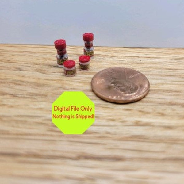 STL, File ONLY  Dollhouse Miniature 3D Printable Seasonings, Baking, Cooking, Bottles, caps, Grocery, Kitchen, Pantry, Shop, Store