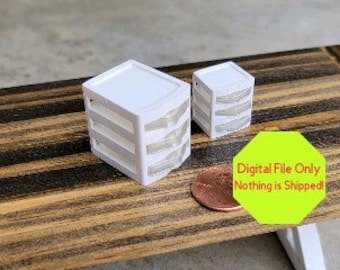 STL, Archivo SOLO para Casa de muñecas en miniatura Cajones de manualidades, impresora 3D, todas las escalas, almacenamiento, sala de manualidades, garaje, espacio, organizar, escritorio, oficina