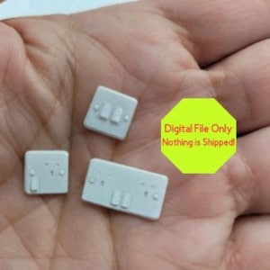 STL  File ONLY  Dollhouse Miniature Plugs and Switches United Kingdom, 1:12 scale, 3D Print, Kitchen, Electrical, Hardware, Lights, Fixtures