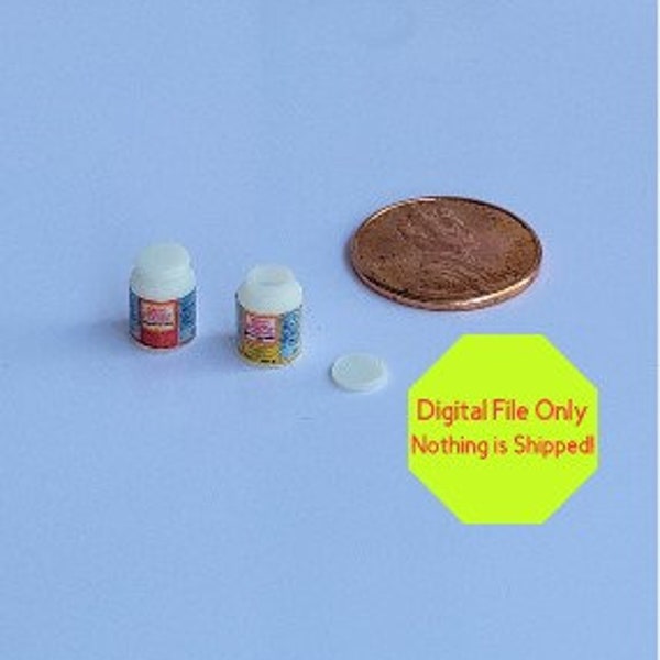 STL File for 3D Printer, Dollhouse Miniature Craft Supplies, Pill bottle, Glue, Paint, Medicine, Prescription Bottle