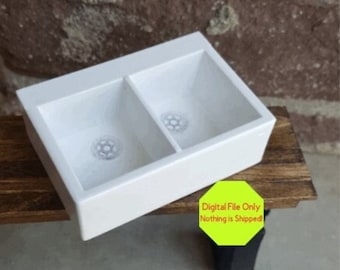 STL File ONLY  Dollhouse Miniature Farm house Sink, 3D Printer 1:12, Kitchen, Modern, Double, Food, Grocery, Room box, Mini, Vintage