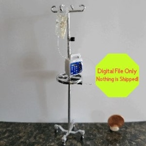 STL, OBJ, File ONLY  Dollhouse Miniature 3D Printable Iv Pole, 1:12, Hospital, Medicine, Veterinary, Nurse, Doc, Medical, Roombox, clinic