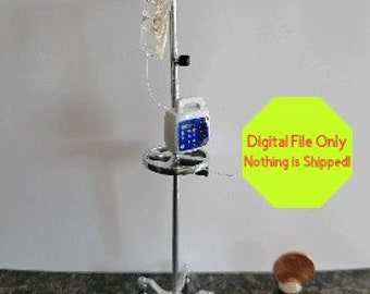 STL, OBJ, File ONLY  Dollhouse Miniature 3D Printable Iv Pole, 1:12, Hospital, Medicine, Veterinary, Nurse, Doc, Medical, Roombox, clinic