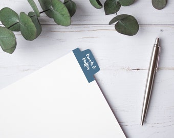 Pestañas divisorias plegables azules, Carpeta de recetas, Archivo digital, Pestañas de bricolaje, Imprimible, Editable, Descarga instantánea, Tamaño de letra, 8.5x11, Pestañas preestablecidas