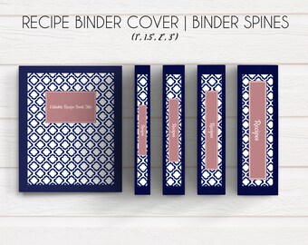 Kit de encuadernador de recetas marroquí, encuadernador de recetas imprimible, descarga instantánea, editable, azul marino, rosa polvoriento, rosa, 8.5x11, plantilla de recetas, libro de cocina