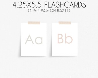 Alphabet flashcards, 5x7, 4.25x5.5, neutral colors, lower case, upper case, toddler activity, learning activity, preschool activity