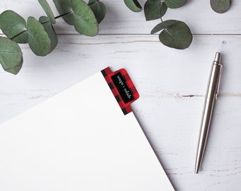 Buffalo Check Red + Black Foldover Divider Tabs, Carpeta de recetas, Archivo digital, PDF, Pestañas DIY, Imprimible, Descarga instantánea, Tamaño carta 8.5x11