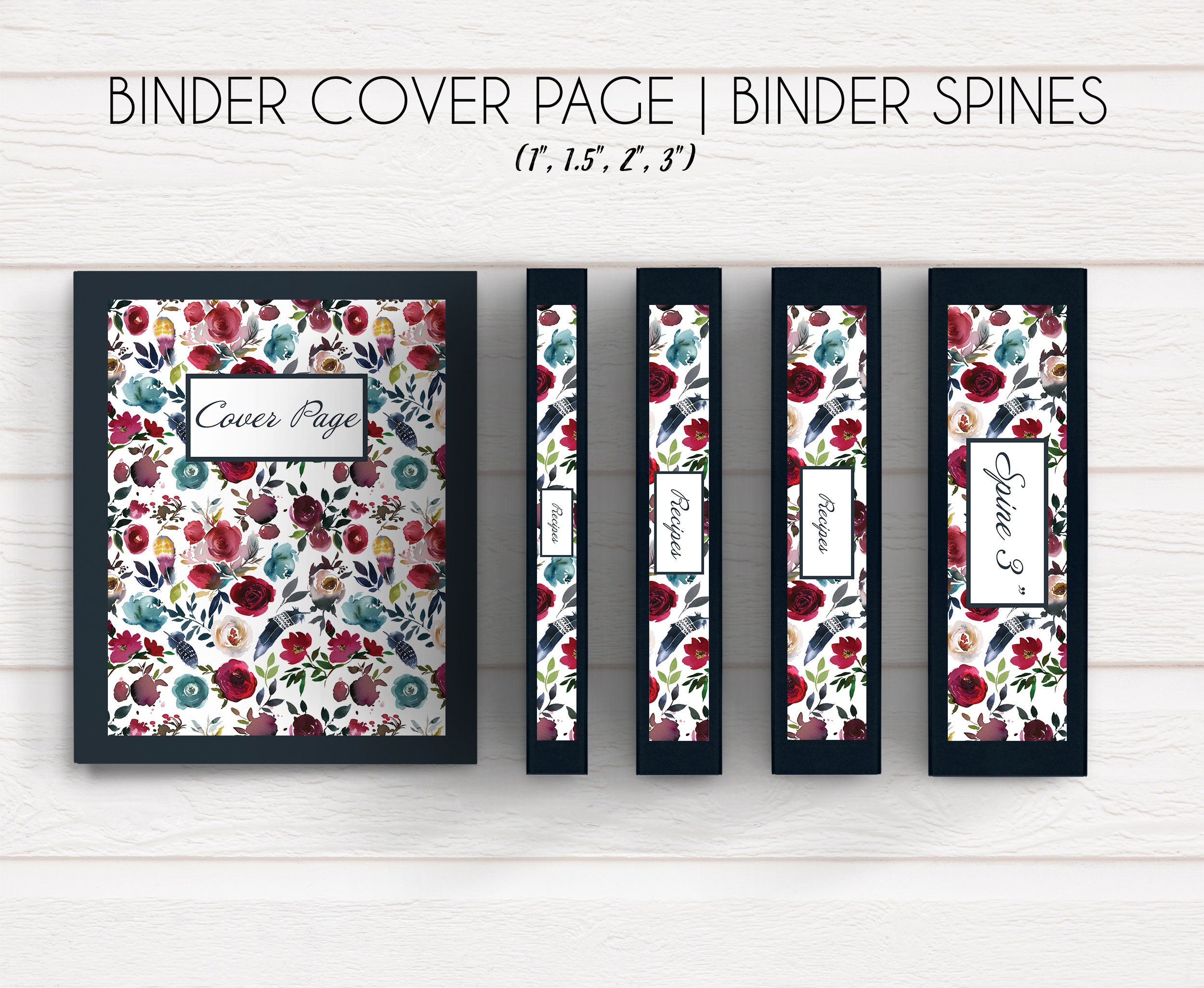 Buy Boho Navy Floral Binder Kit, Printable Binder, Editable Spines, Editable Divider Pages