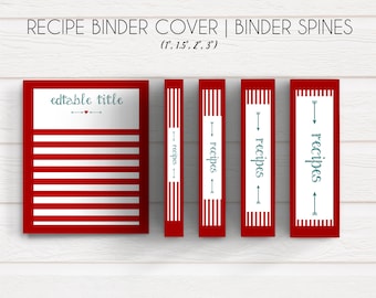 Red + Teal Stripes + Arrow Recipe Binder Printable Kit, Editable DIY Recipe,  Letter Size, Recipe Binder Template, Cookbook, PDF Printable