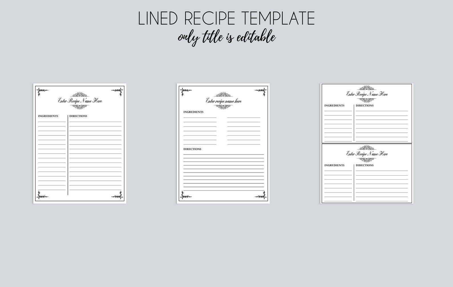 Chalkboard Recipe Binder Printable Kit, Editable DIY Recipe PDF Set ...