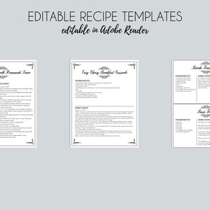 Chalkboard Recipe Binder Printable Kit, Editable DIY Recipe PDF Set ...