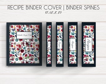 Kit de encuadernador de recetas florales Boho Navy, encuadernador de recetas imprimible, libro de cocina, editable, kit de recetas digitales, tamaño de letra, plantilla de recetas, 8.5x11