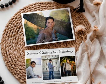 Anuncio de graduación de Sawyer, graduación universitaria, graduación de secundaria, anuncio de graduación de último año, moderno, imprimible, impreso, 5x7