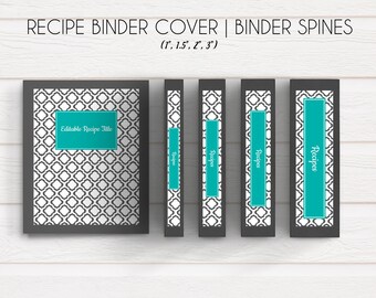 Carpeta de recetas marroquí, Carpeta de recetas imprimible, Descarga instantánea, Editable, Gris, Verde azulado, 8.5x11, Plantilla de recetas, Libro de cocina, Recetas familiares