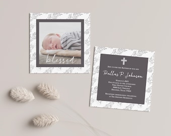 Invitación de bautismo de Dallas, invitación de bautismo de niño, anuncio de bautismo imprimible, bautismo impreso, bautismo digital, bautizo, 5x5