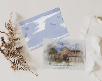 Campbell Moving Announcement, New Home, New Address, Our New Address, Printed Moving, Printed, Digital, Watercolor House Sketch, 5x7