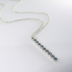 Handmade sterling silver bar pendant set with white sapphires or London blue topaz. Minimalist modern rectilinear pendant - Ready To Ship!