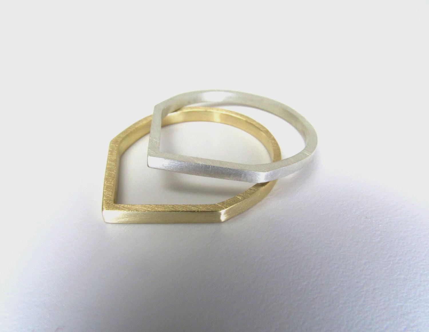 Minimalist 18K yellow gold or sterling silver.  Contemporary v-ring - Stacking Ring.