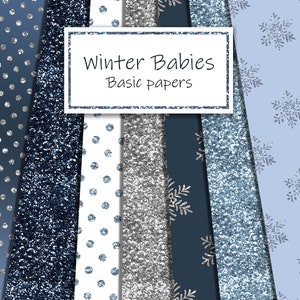 Winter Babies Basic Papers, Winter Background, Winter Glitter, Glitter Papers, Blue, Silver, Seamless Patterns, Digital Background