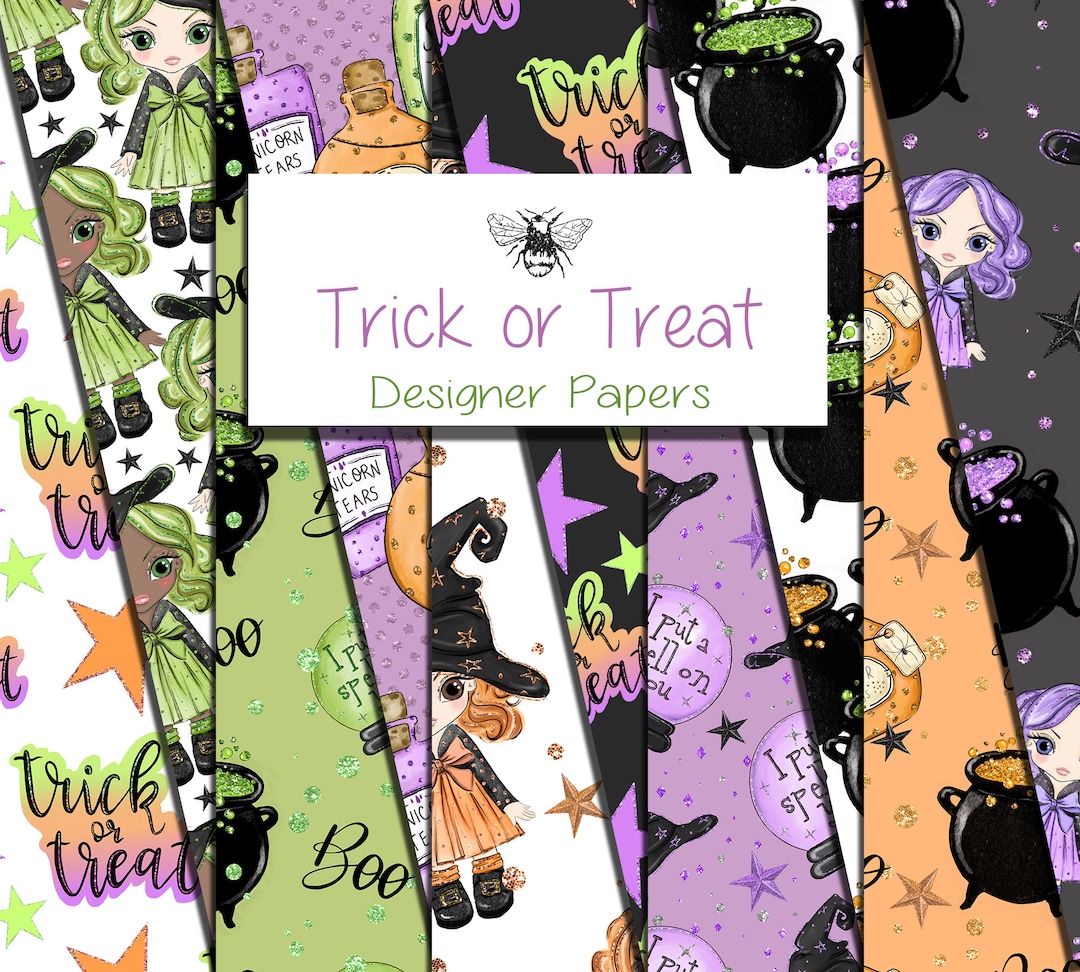 Trick or Treat Halloween Digital Paper, Halloween Planner Stickers ...