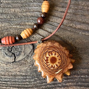 Natural Plain Knobcone Pinecone Pendant w/ mix Gold Leaf Backing, Natural Wood Pendant, Pine cone Necklace Natural Wood - Pinecone Necklace