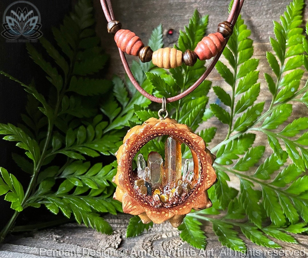 Tangerine Quartz Crystals - Crystal Pinecone Pendant, Clear Quartz, Red ...