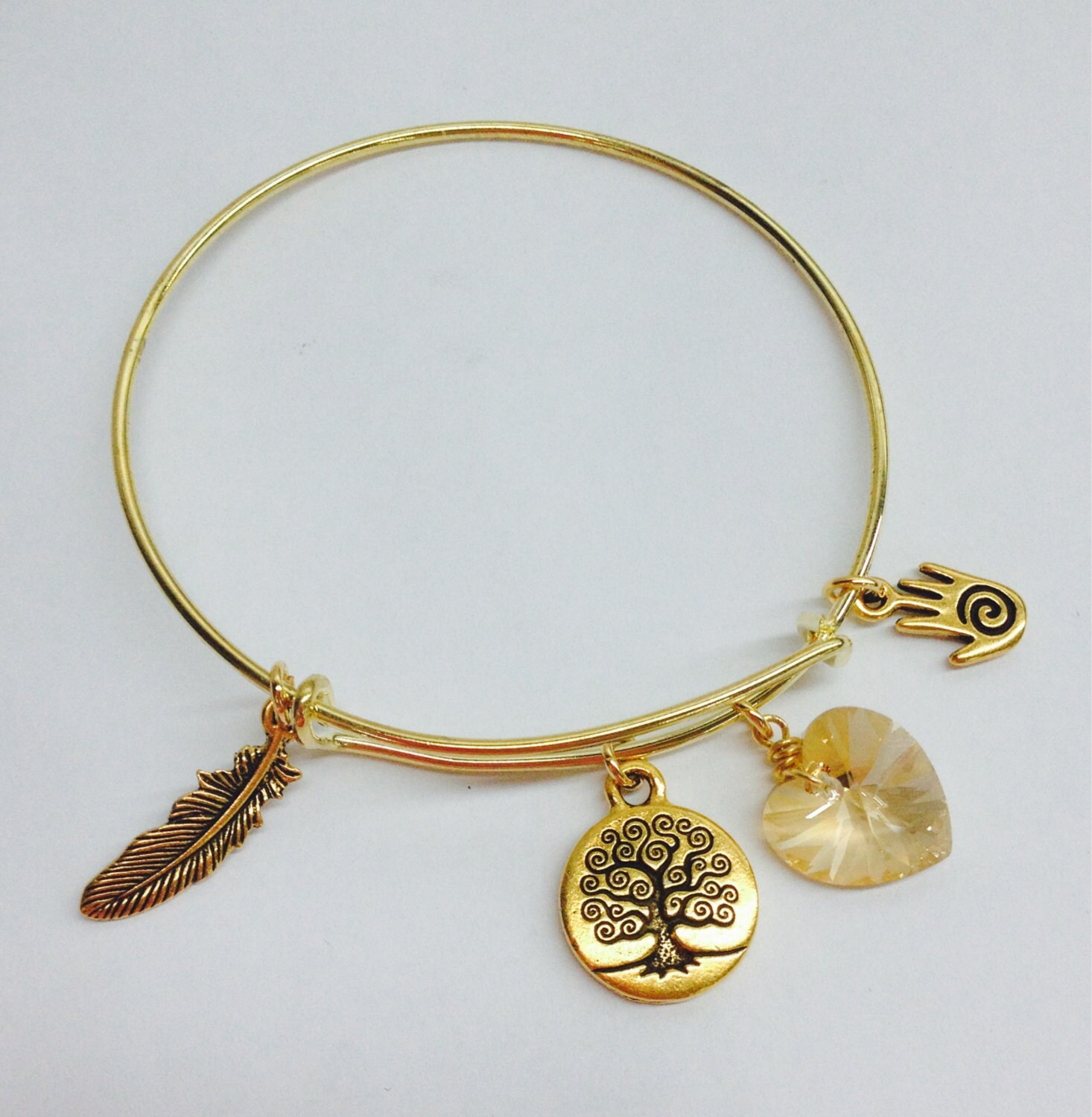Tree of Life Gold Charm Bangle Bracelet - Etsy