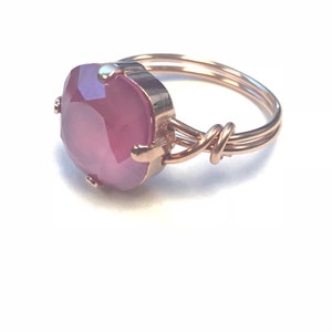 Rose Gold, Pick Your Color ~ Crystal Ring, 12mm Cushion Cut, Wire Wrapped Ring, 14kt Rose Gold Filled