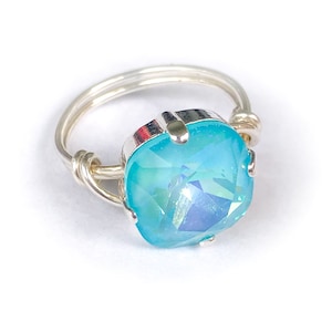 Pick Your Color ~ Swarovski Crystal, 12mm Cushion Cut, Wire Wrapped Ring, Sterling Silver, Ultra Colors