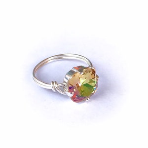 Crystal, 12mm Cushion Cut, Wire Wrapped Ring, Sterling Silver (sw)