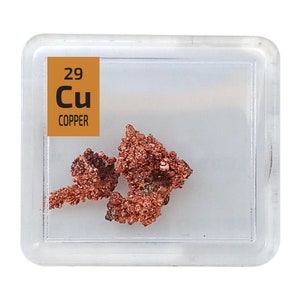 Copper Metal Crystal Element Sample  99.99% Purity in a Periodic Element Tile