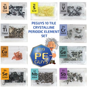 PEGUYS 10 Piece Metal Crystalline High Purity Periodic Element Tile Set