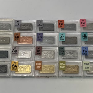 20 x 1 Gram Periodic Element Metal Ingots SILVER x 2, Tantalum, Cobalt, Vanadium