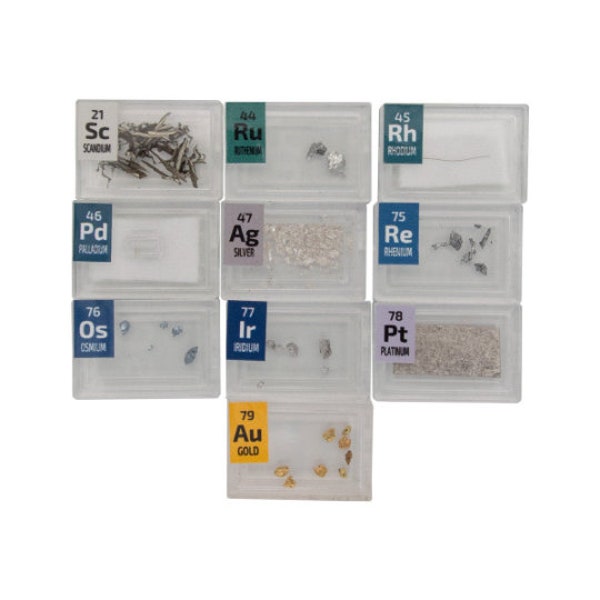 PEGUYS Mini Very Precious Metal Set 10 x Periodic Elements tiles Iridium Rhodium Osmium Scandium Palladium Rhenium Gold Silver Platinum