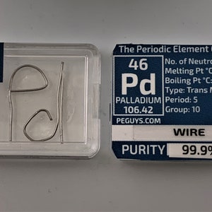 Palladium Metal Wire 99.9% 0.20 Grams in a Periodic Element Tile WIRED ELEMENTS Edition
