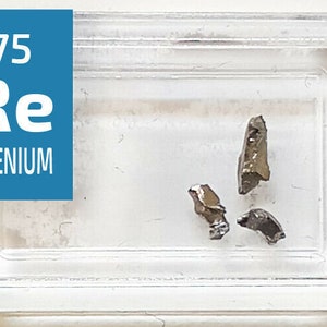Cristaux métalliques de rhénium 0,1 gramme 99,9% + échantillon d’élément dans la tuile d’élément périodique