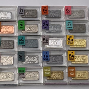 20 x 1 Gram Periodic Element Metal Ingots Bullion Tantalum Cobalt Zirconium Titanium Niobium Silver x 2 Molybdenum Iron Nickel +++
