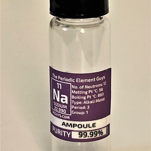 Sodium metal element sample 2 x 15 mg Ampoule 99,99% in New &quot;Stand Tall Labeled Vial