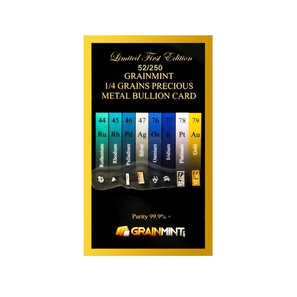 GRAINMINT 1/4 Grain Ruthenium Rhodium Palladium Osmium Iridium Platinum Gold Limited Edition  Bullion Card