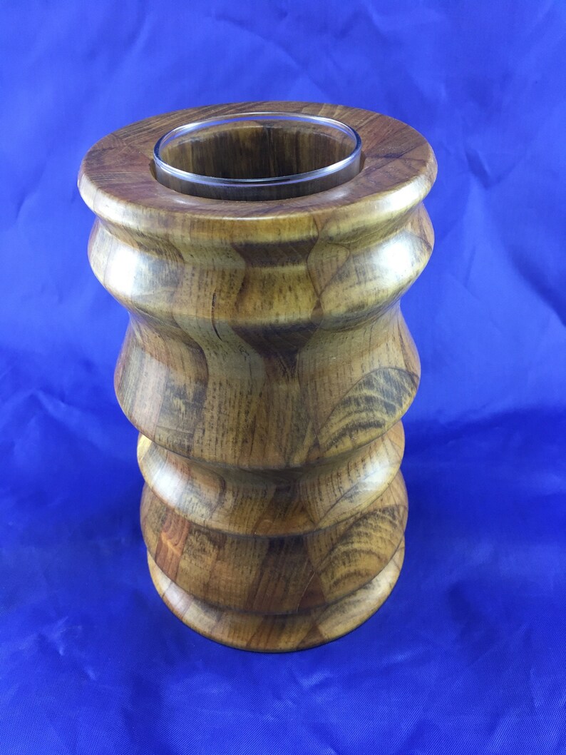 Decorative Lathe Turned Wooden Vase With Glass Insert. Etsy